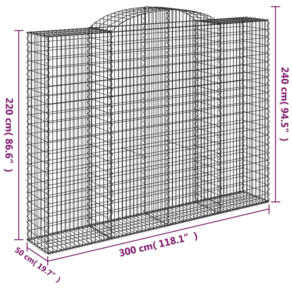 Cestos gabião arqueados 2pcs 300x50x220/240cm ferro galvanizado