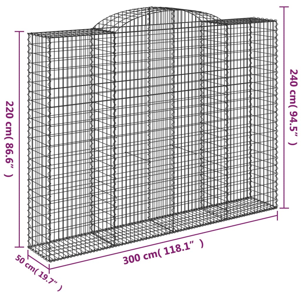 Cestos gabião arqueados 4pcs 300x50x220/240cm ferro galvanizado