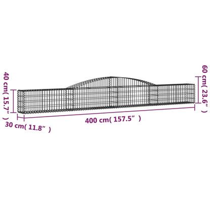 Cestos gabião arqueados 3 pcs 400x30x40/60 cm ferro galvanizado