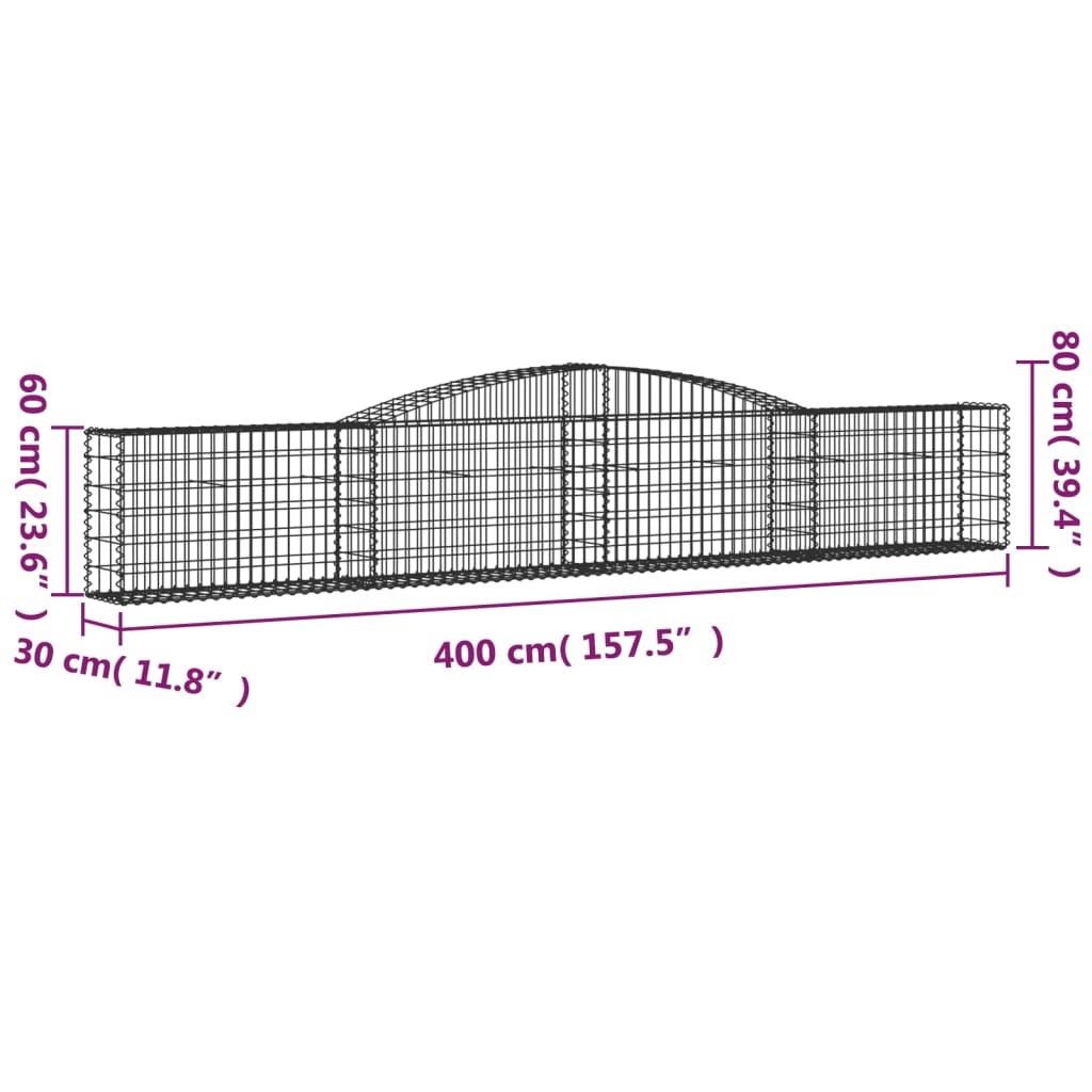 Cestos gabião arqueados 2 pcs 400x30x60/80 cm ferro galvanizado