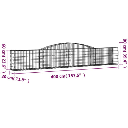 Cestos gabião arqueados 2 pcs 400x30x60/80 cm ferro galvanizado