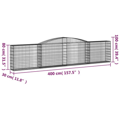 Cestos gabião arqueados 2 pcs 400x30x80/100cm ferro galvanizado