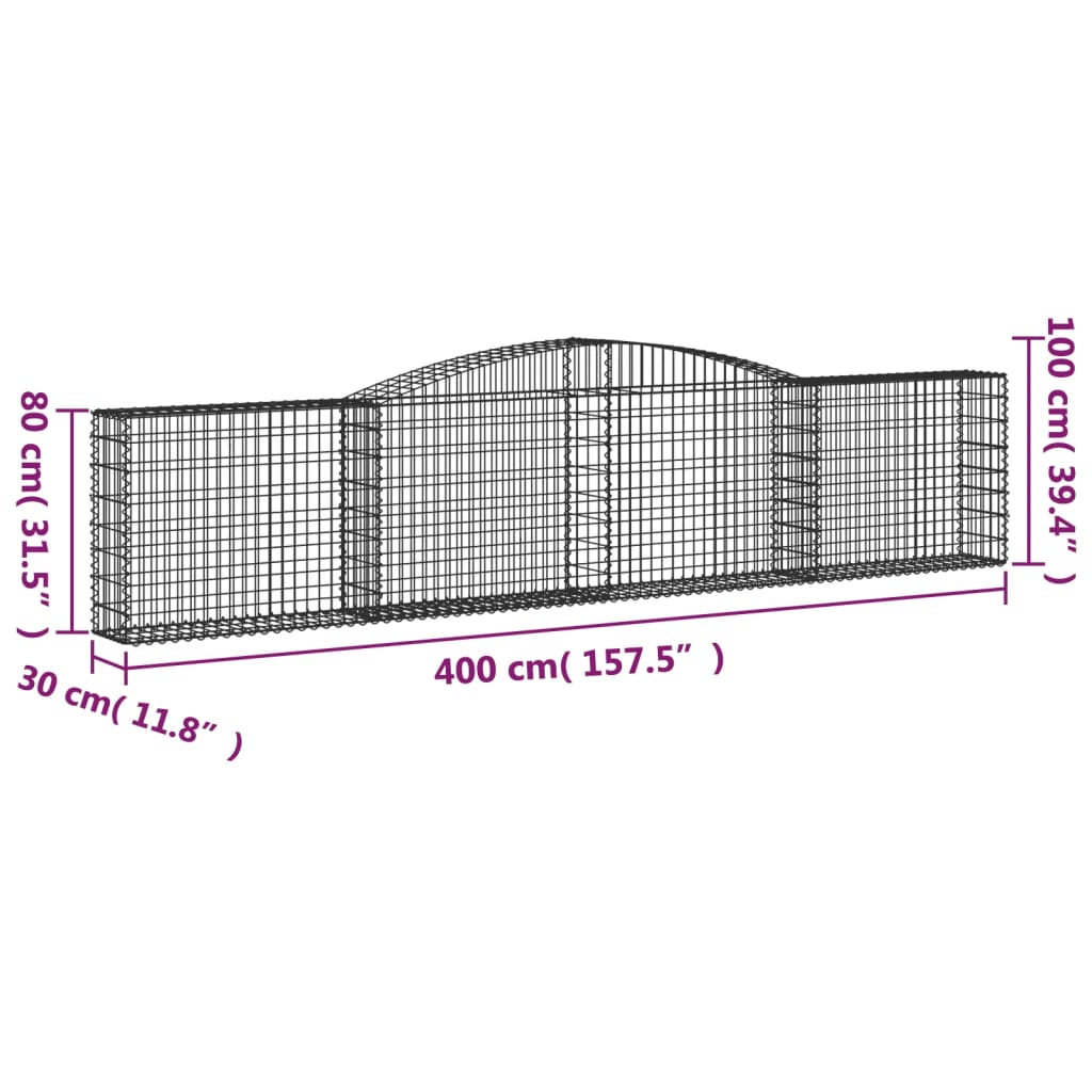 Cestos gabião arqueados 3 pcs 400x30x80/100cm ferro galvanizado