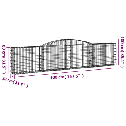 Cestos gabião arqueados 3 pcs 400x30x80/100cm ferro galvanizado