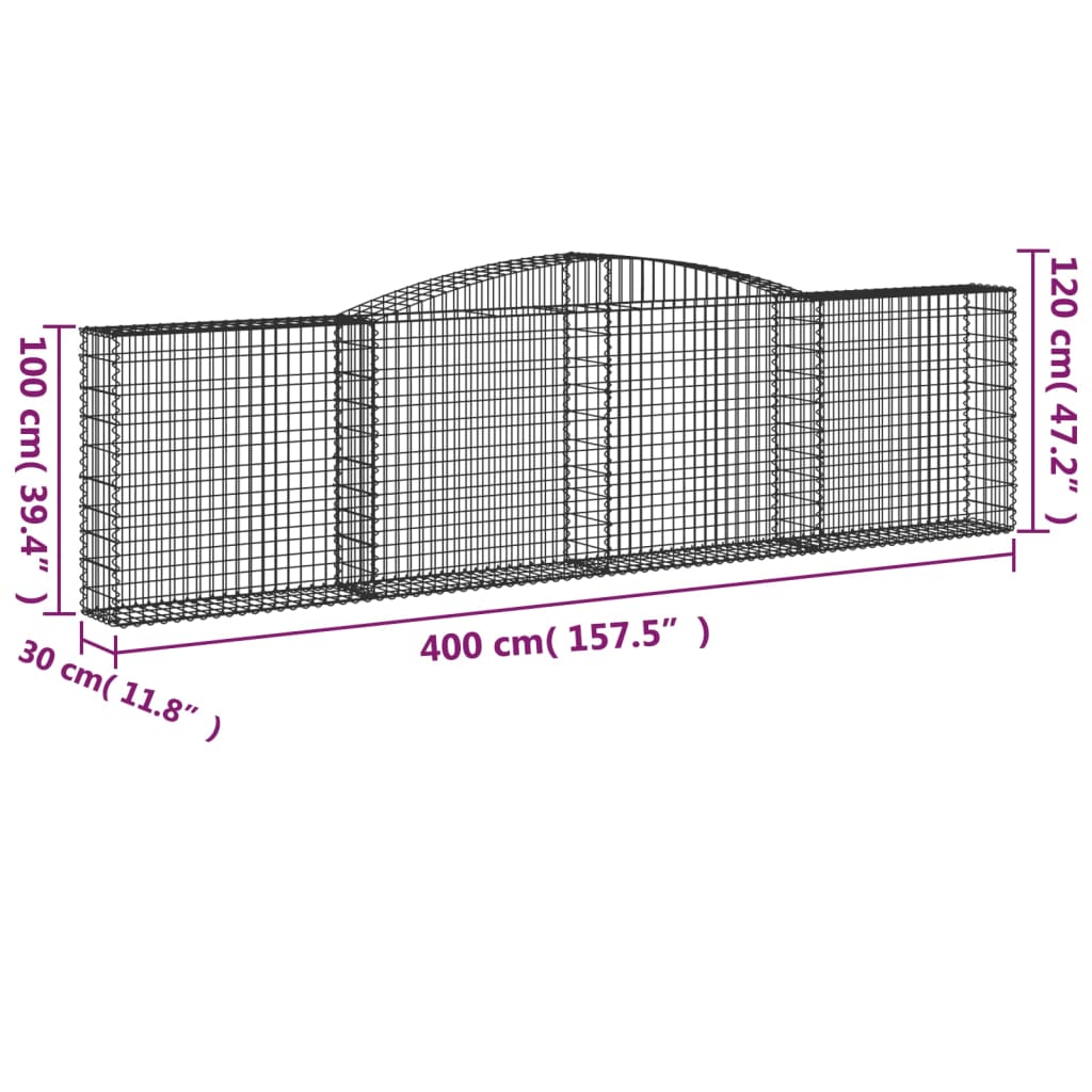 Cestos gabião arqueados 3pcs 400x30x100/120cm ferro galvanizado