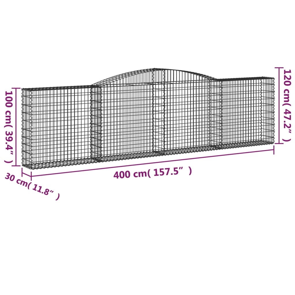 Cestos gabião arqueados 8pcs 400x30x100/120cm ferro galvanizado