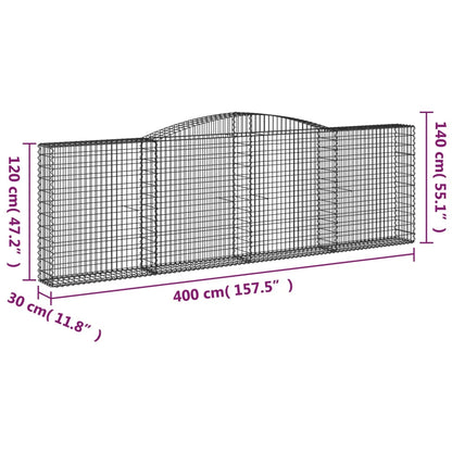 Cestos gabião arqueados 3pcs 400x30x120/140cm ferro galvanizado