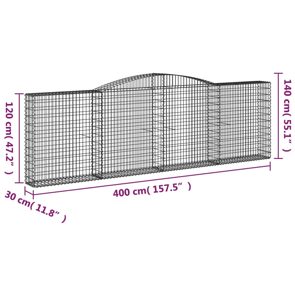 Cestos gabião arqueados 4pcs 400x30x120/140cm ferro galvanizado