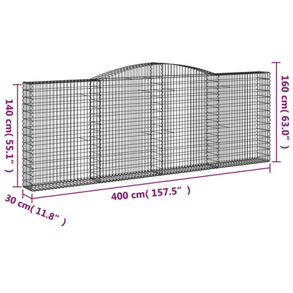 Cestos gabião arqueados 2pcs 400x30x140/160cm ferro galvanizado