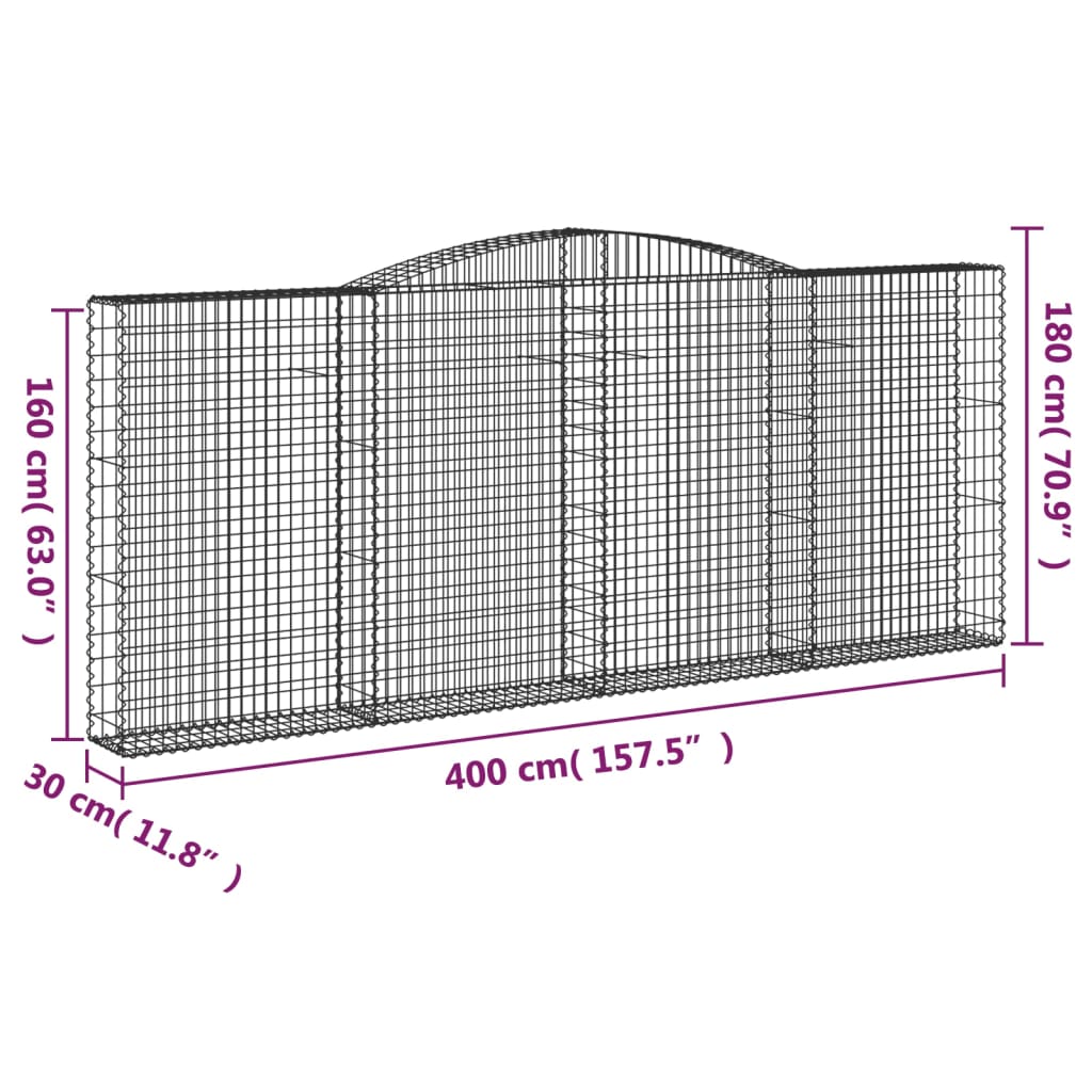 Cestos gabião arqueados 5pcs 400x30x160/180cm ferro galvanizado