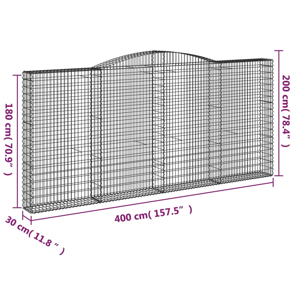 Cestos gabião arqueados 2pcs 400x30x180/200cm ferro galvanizado