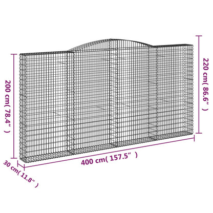 Cestos gabião arqueados 4pcs 400x30x200/220cm ferro galvanizado