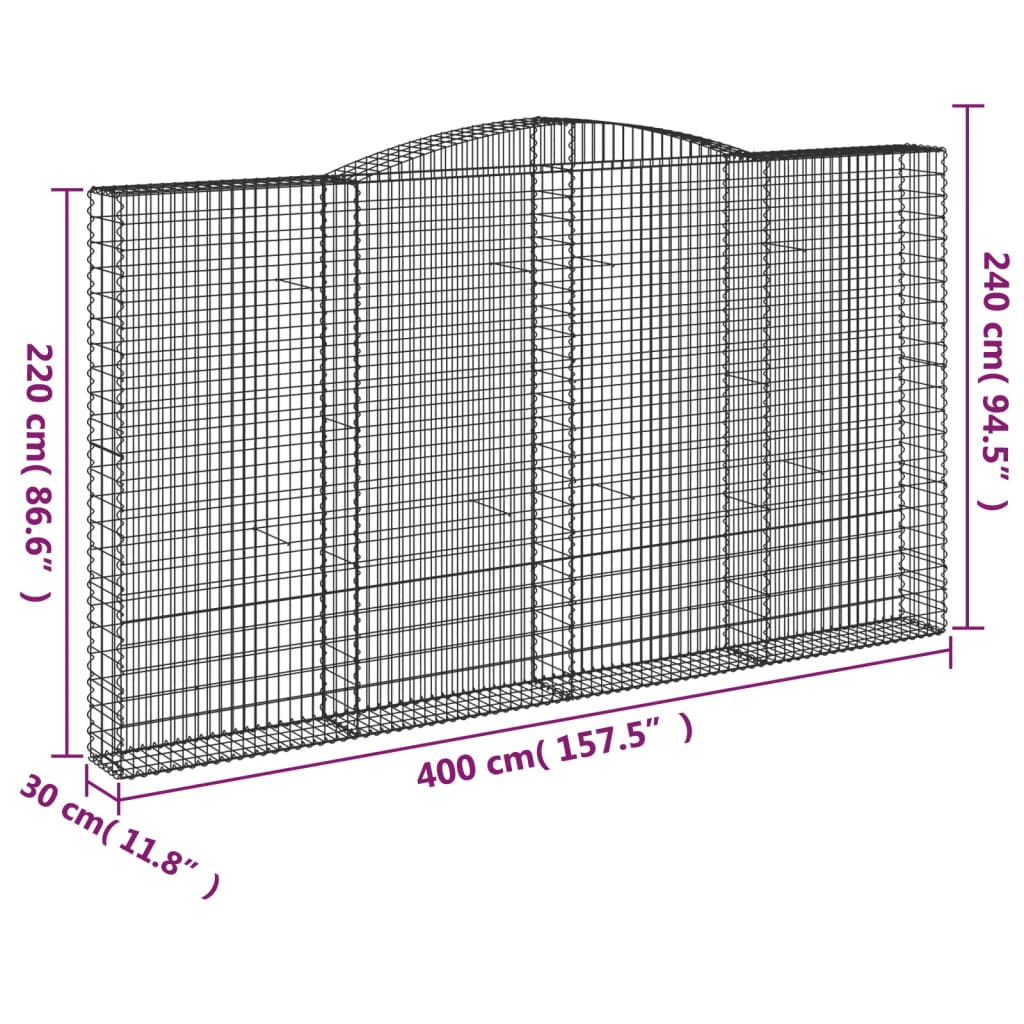 Cestos gabião arqueados 2pcs 400x30x220/240cm ferro galvanizado