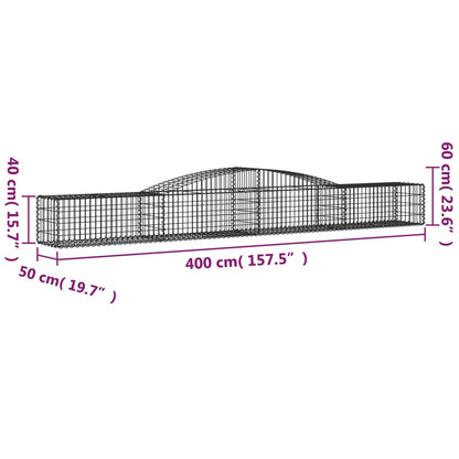 Cestos gabião arqueados 3 pcs 400x50x40/60 cm ferro galvanizado