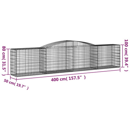 Cestos gabião arqueados 2 pcs 400x50x80/100cm ferro galvanizado