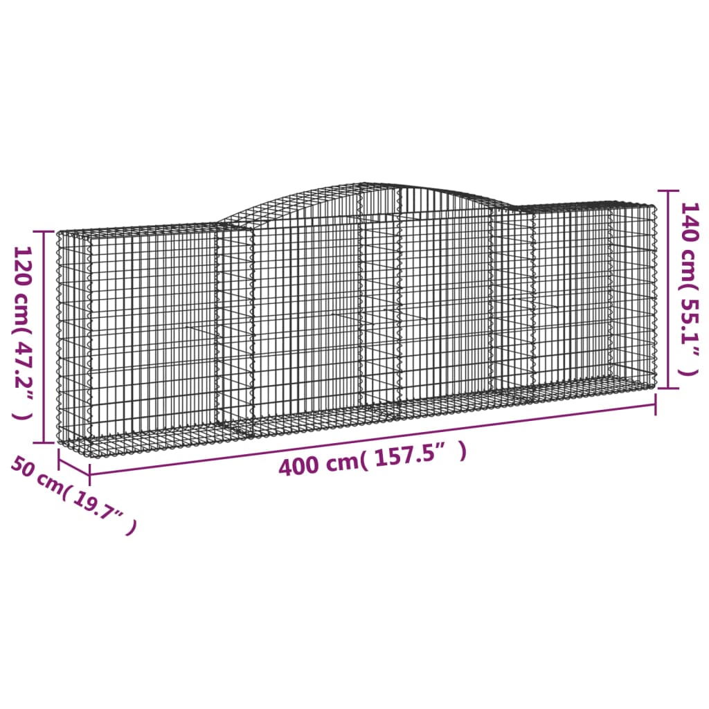 Cestos gabião arqueados 2pcs 400x50x120/140cm ferro galvanizado