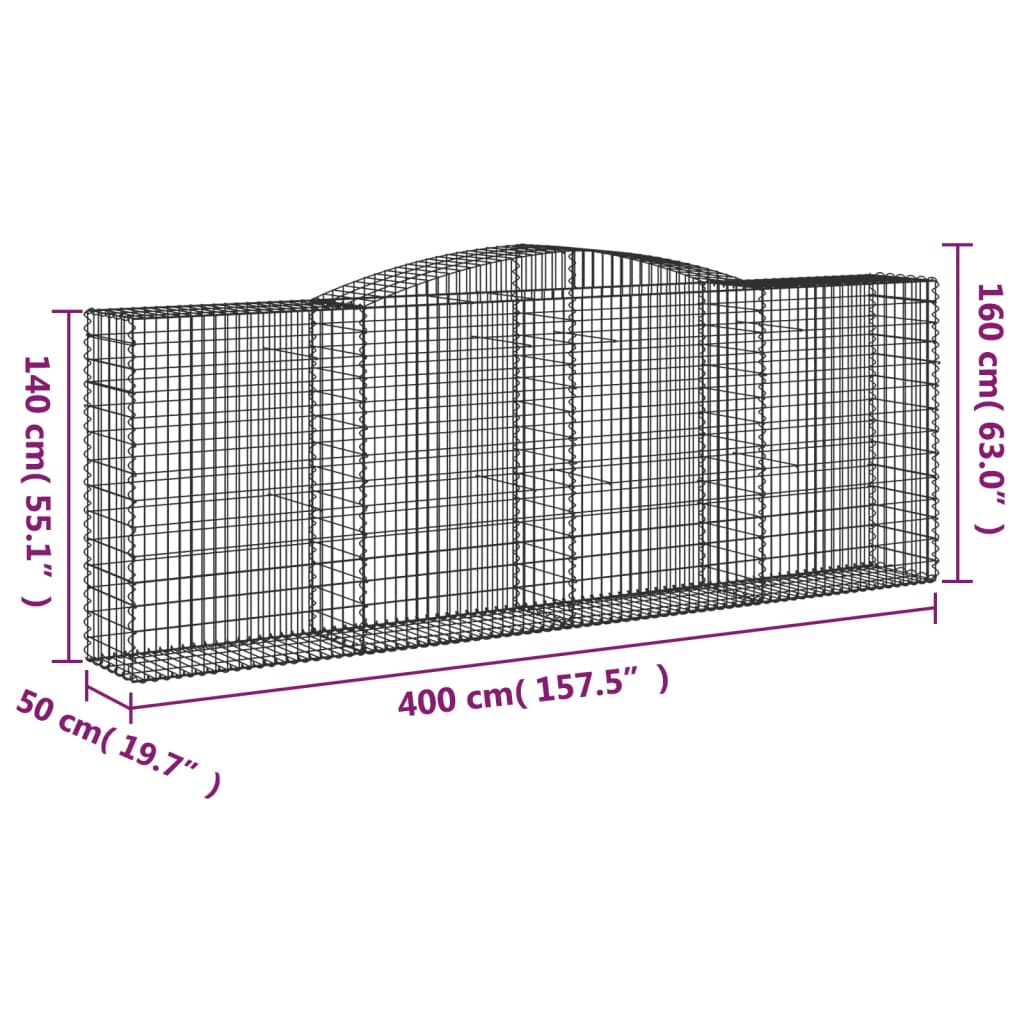 Cestos gabião arqueados 3pcs 400x50x140/160cm ferro galvanizado