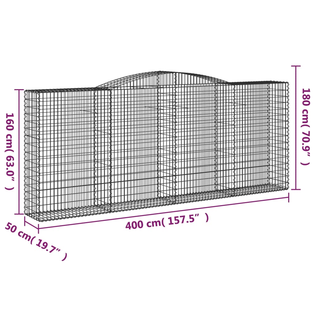 Cestos gabião arqueados 2pcs 400x50x160/180cm ferro galvanizado