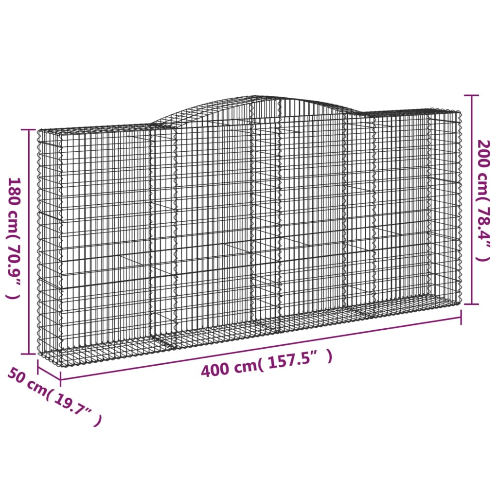 Cestos gabião arqueados 2pcs 400x50x180/200cm ferro galvanizado