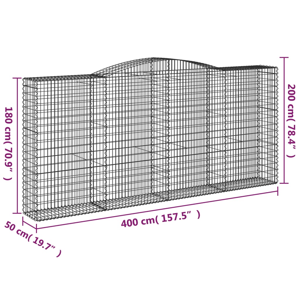 Cestos gabião arqueados 4pcs 400x50x180/200cm ferro galvanizado