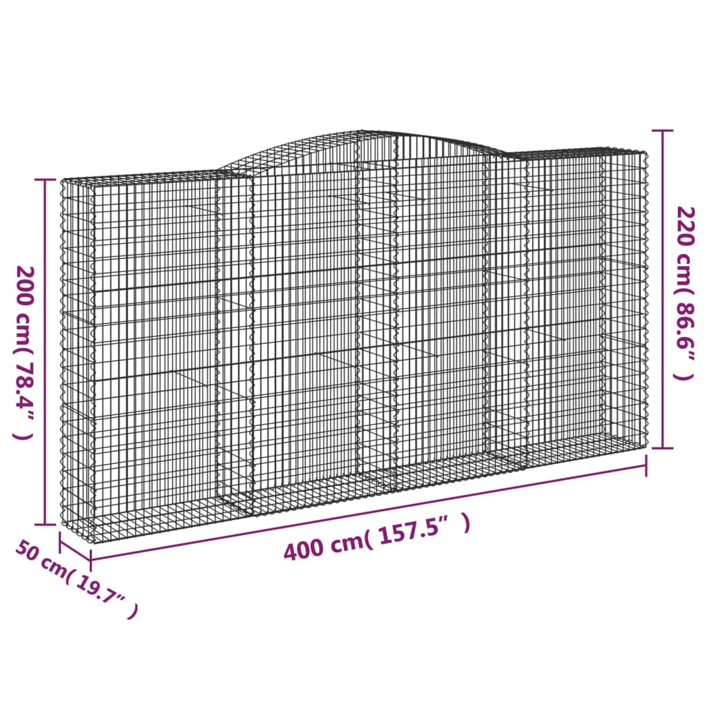 Cestos gabião arqueados 2pcs 400x50x200/220cm ferro galvanizado