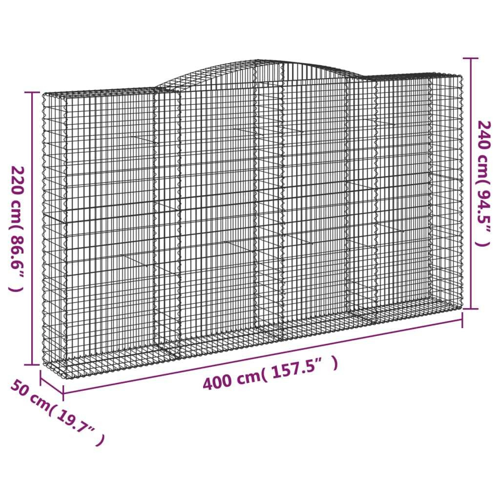 Cestos gabião arqueados 2pcs 400x50x220/240cm ferro galvanizado