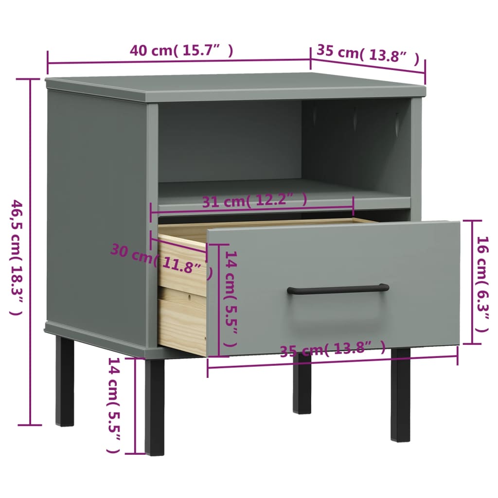 Mesa de Cabeceira Luchaco em Madeira de Pinho - Cinzento - Design Retro