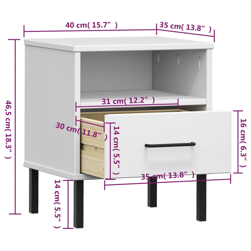 Mesa de Cabeceira Luchaco em Madeira de Pinho - Branco - Design Retro