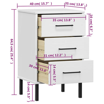 Mesa de Cabeceira Lucacho com 3 Gavetas em Madeira de Pinho - Branco - Design Retro