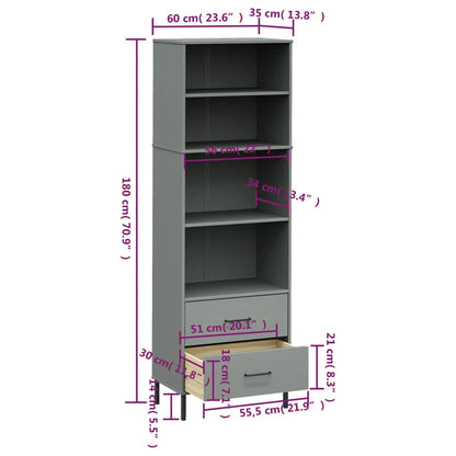 Estante c/ 2 gavetas 60x35x180 cm madeira maciça OSLO cinzento