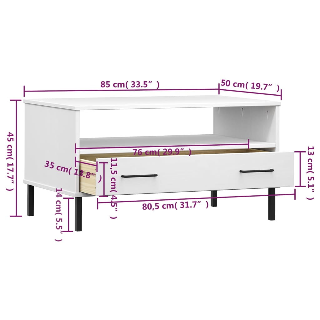 Mesa de Centro Lucacho em Madeira de Pinho - Branco - Design Retro