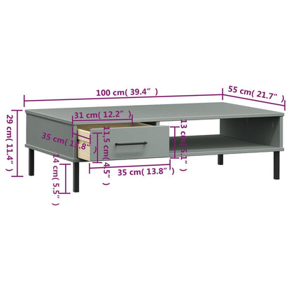 Mesa de Centro Lucacho com Gaveta em Madeira de Pinho - Cinzento - Design Retro