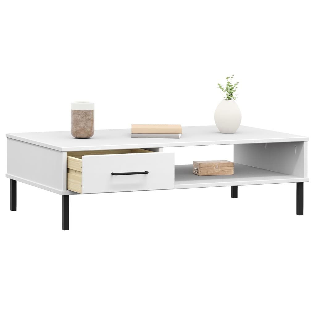 Mesa de Centro Lucacho com Gaveta em Madeira de Pinho - Branco - Design Retro