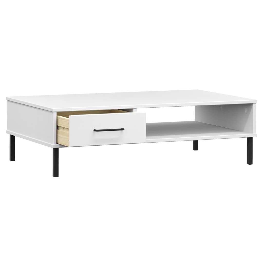 Mesa de Centro Lucacho com Gaveta em Madeira de Pinho - Branco - Design Retro