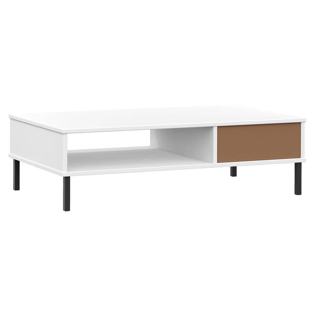 Mesa de Centro Lucacho com Gaveta em Madeira de Pinho - Branco - Design Retro