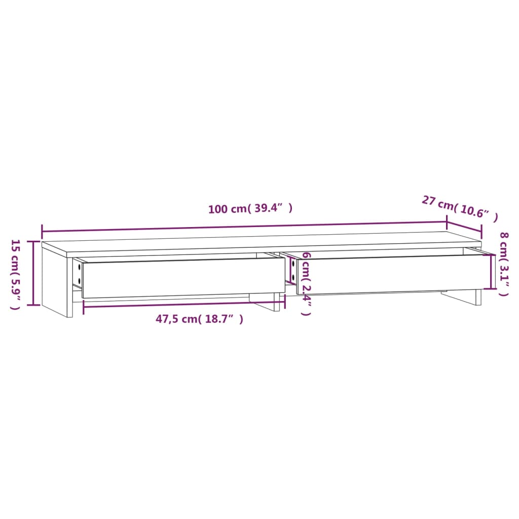 Suporte para monitor 100x27x15 cm madeira de pinho maciça