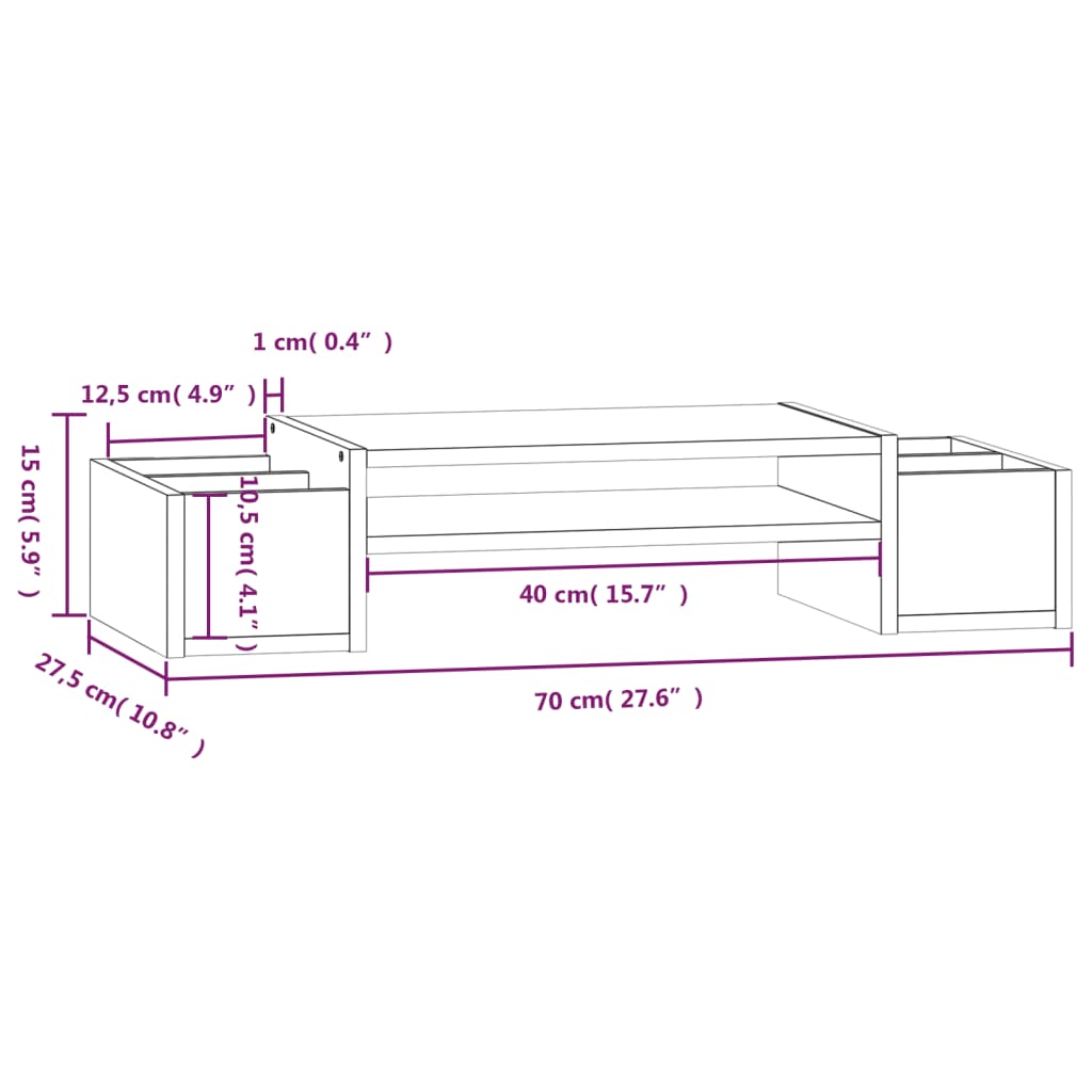 Suporte para monitor 70x27,5x15 cm pinho maciço cinzento