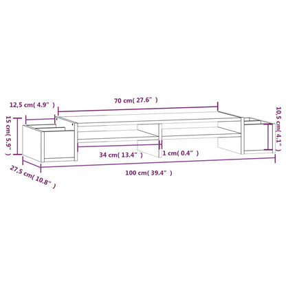 Suporte para monitor 100x27,5x15 cm pinho maciço cinzento