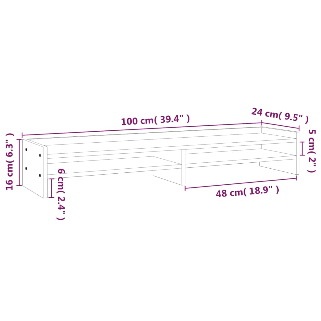 Suporte para monitor 100x24x16 cm madeira de pinho maciça