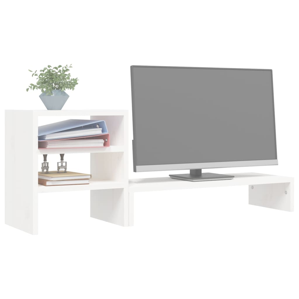 Suporte para monitor 81x20x30 cm madeira de pinho maciço branco