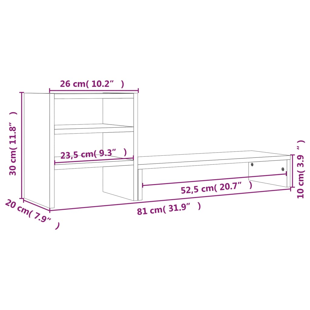 Suporte para monitor 81x20x30 cm pinho maciço castanho mel