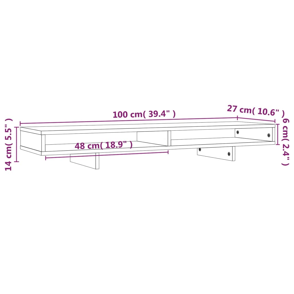 Suporte para monitor 100x27x14 cm madeira de pinho maciça