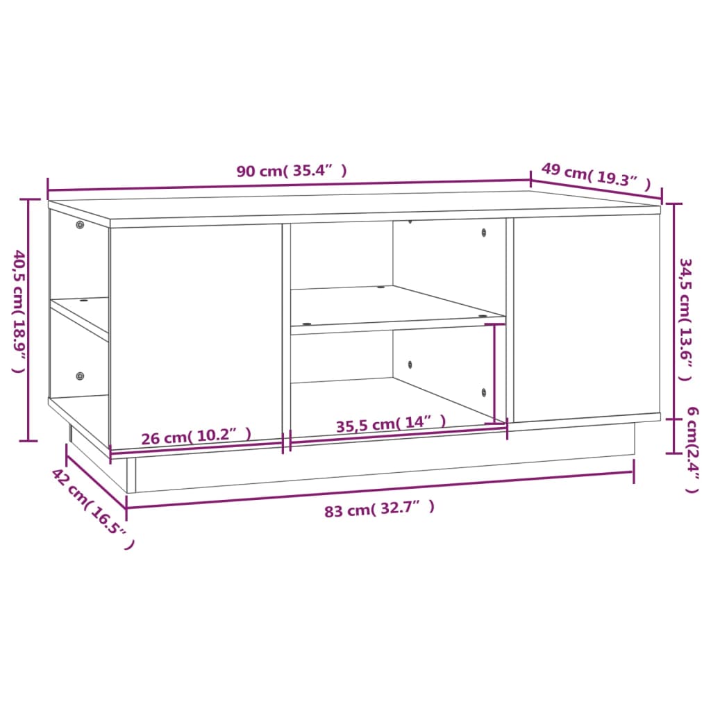 Mesa de centro 90x49x40,5 cm madeira de pinho maciça branco