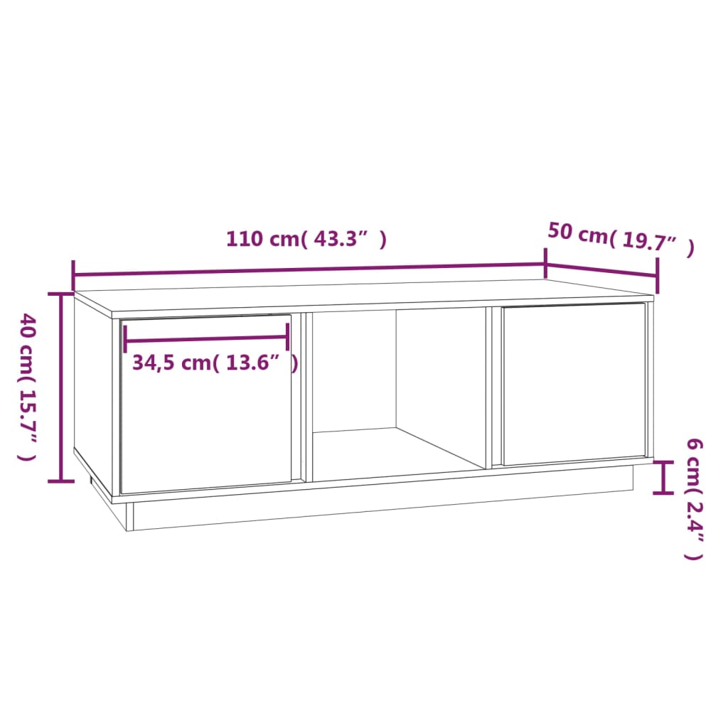 Mesa de centro 110x50x40 cm pinho maciço