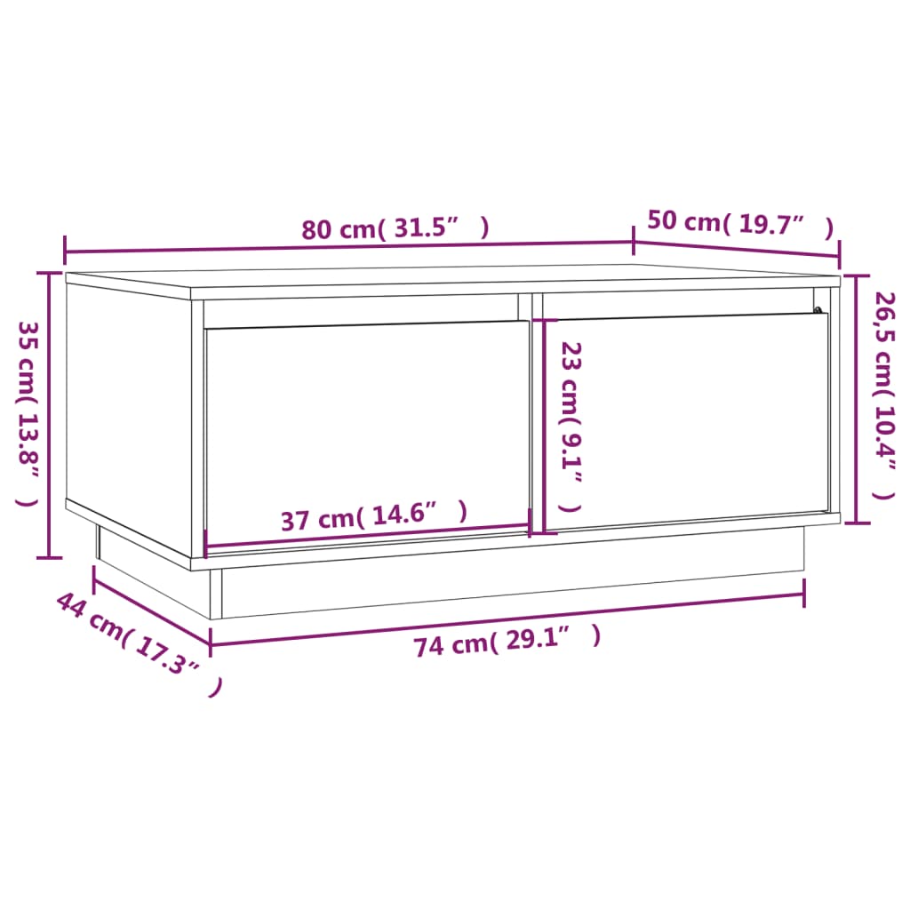 Mesa de centro 80x50x35 cm madeira de pinho maciça