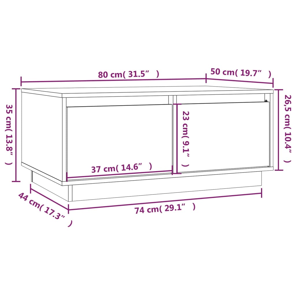 Mesa de centro 80x50x35 cm madeira de pinho maciça branco