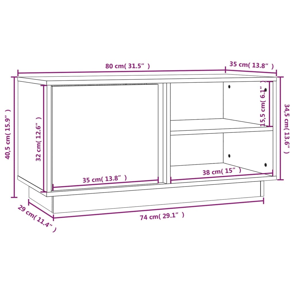 Móvel de TV 80x35x40,5 cm madeira de pinho maciça branco