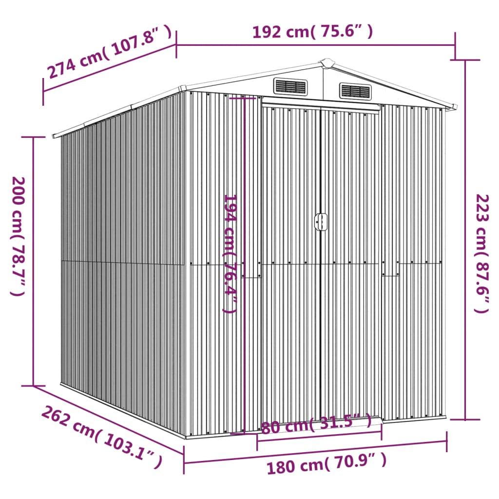 Abrigo de jardim 192x274x223 cm aço galvanizado verde