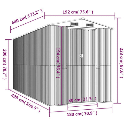 Abrigo de jardim 192x440x223 cm aço galvanizado verde