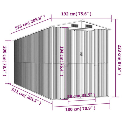 Abrigo de jardim 192x523x223 cm aço galvanizado verde